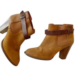Madewell Lonny Leather Western Strap Block Heel Ankle Boot Size 10 Brown